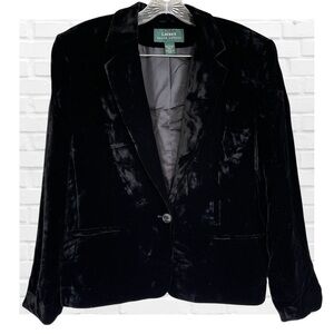 Lauren Ralph Lauren Black Silk Blend Velvet Cocktail Party Blazer Women's X-Larg